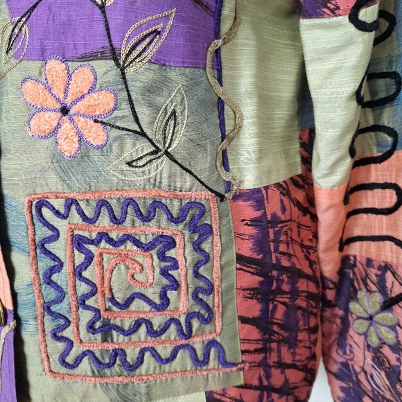 Alex Kim Multicolor Embroidered Floral Patchwork Bohemian Art to Wear Jacket- M - Picture 8 of 13